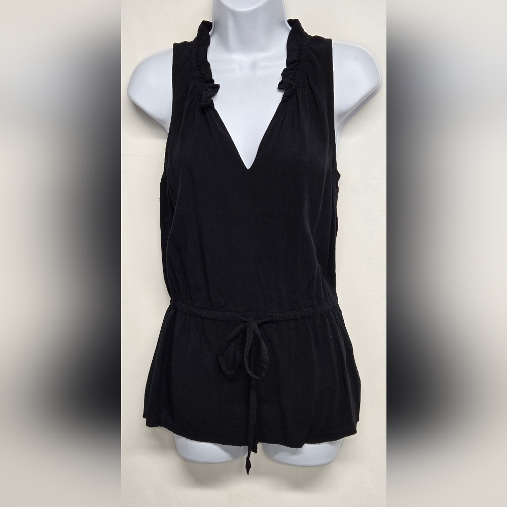 Mossimo XS Top Elastic Neck Drawstring Tie Waist Black Sleeveless